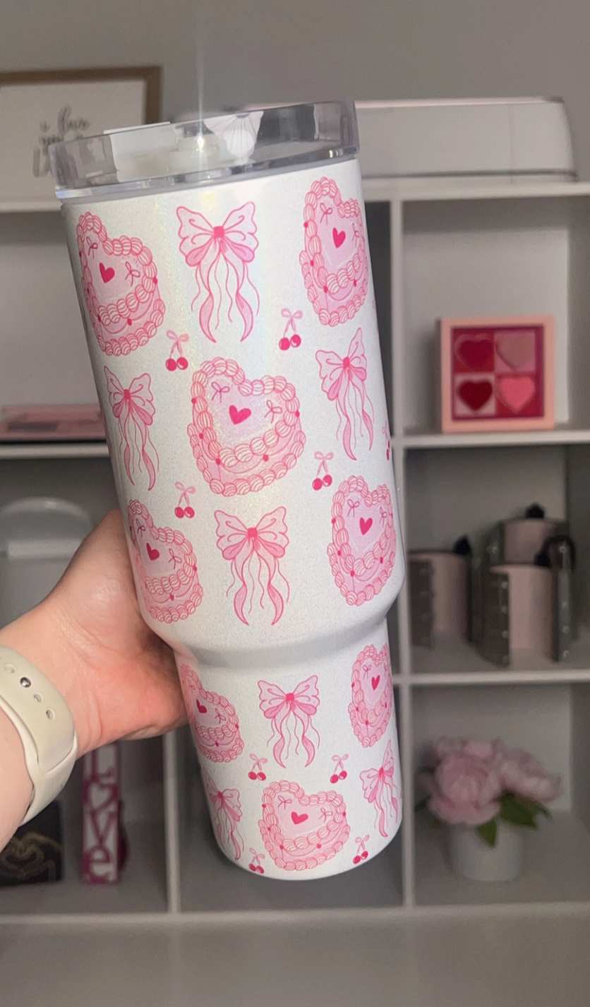 PREORDER! Sparkly Coquette Cake 40oz Tumbler