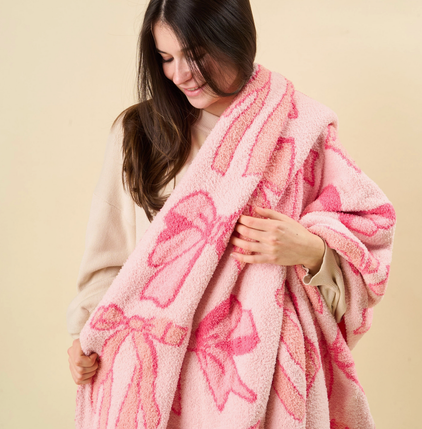 PREORDER!! Cozy Dreams Luxe Blanket-Blushing Bows Pink